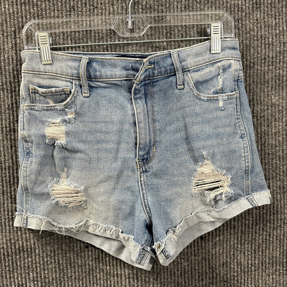 Hollister Ultra-High Rise Short-Short Womens 9 Blue Denim Cuffed Vintage Stretch